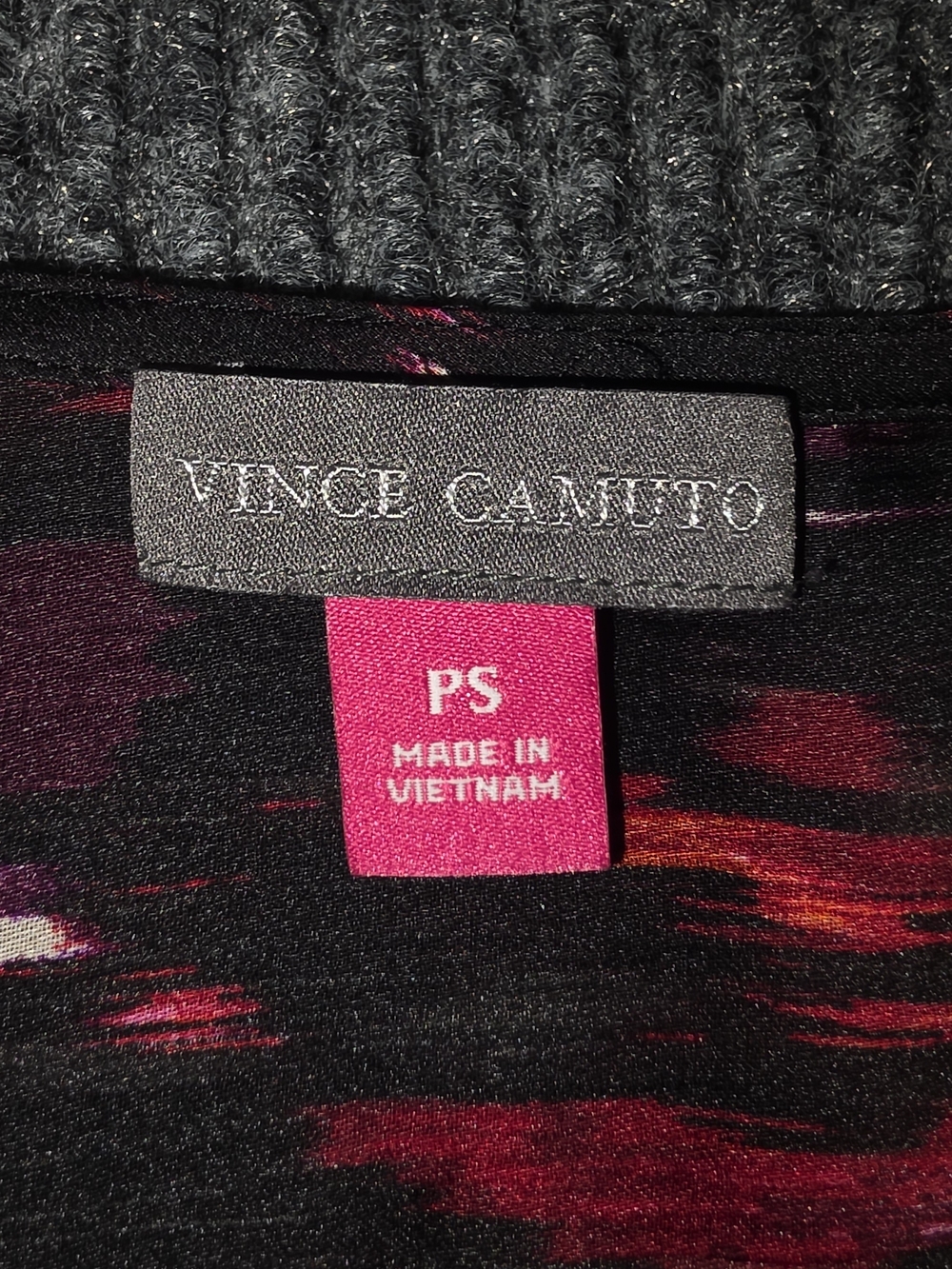 Vince Camuto Black Blouse with Red & Pink Abstract Print - Picture 2 of 10